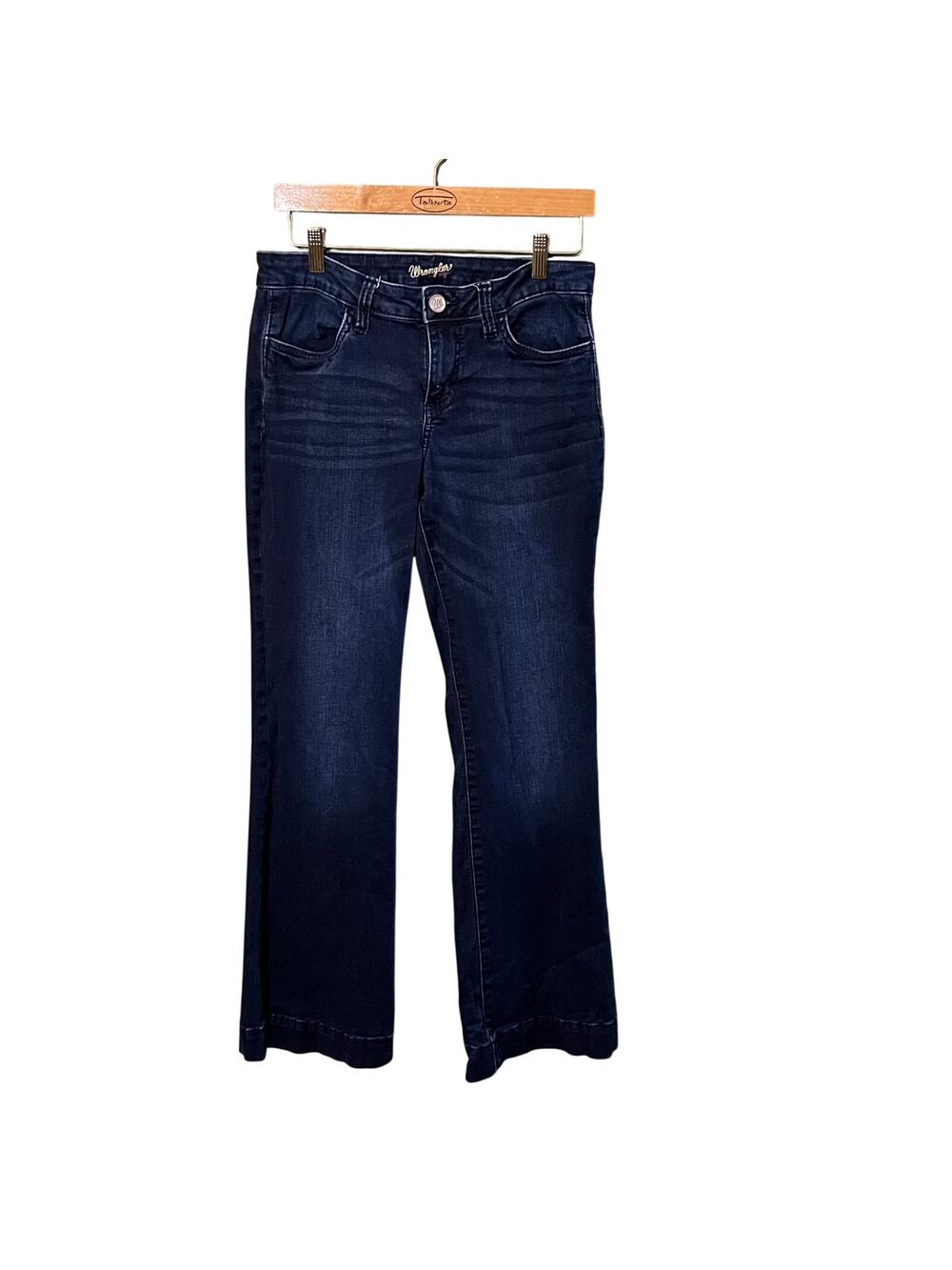 Wrangler Women’s Flare Jeans sz7 Dark Wash Mid Rise Stretch Denim